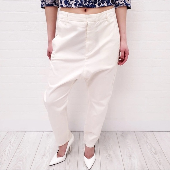 Nili Lotan Paris Pant in Eggshell Drop Crotch Cotton Twill Size 2 Edgy USA Work - Picture 3 of 13